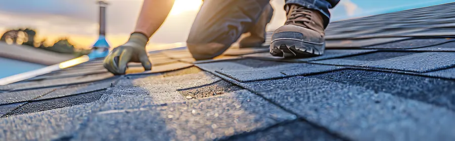 Roofer installing new shingles